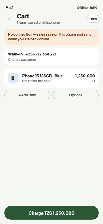 Cart saved on the phone while offline
